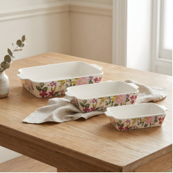 Floral Porcelain Casserole Set 3 Pcs